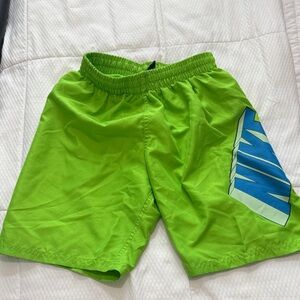 Nike Neon Green Boys Swim Trunks with Blue Logo